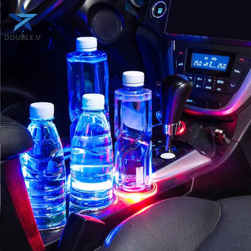 Car LED Cup Holder Lights with 7 Colors USB Charging - 2 Pieces- Toyota