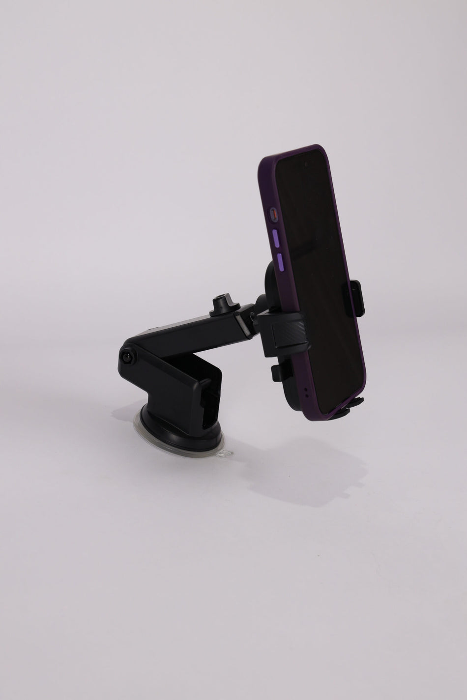 Car Mobile Holder - JR-OK6 – Equipped with suction and double-sided adhesive for strong and secure mounting. Practical design compatible with all smartphones, perfect for GPS and hands-free calls while driving safely and comfortably – Black