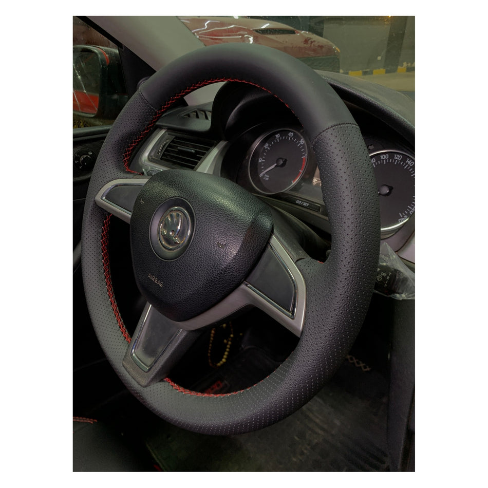 German leather steering Wheel Cover skoda rapid