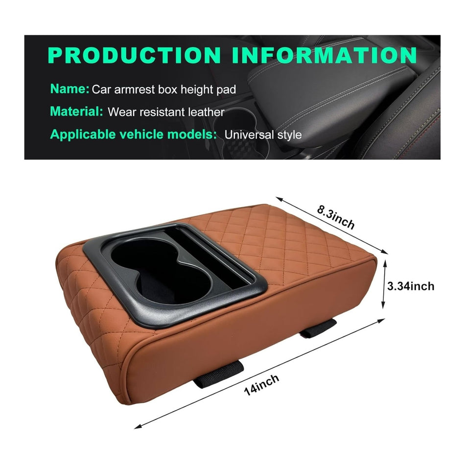 Car Leather Armrest with Cup & Phone Holder