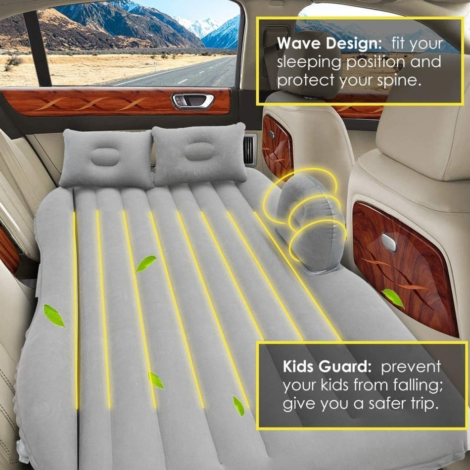 Inflatable Car Mattress with 2 Pillows – Grey