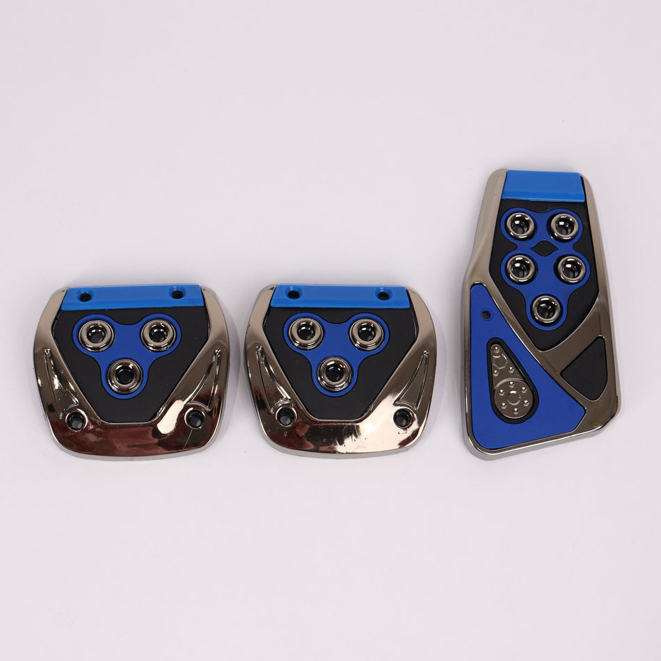 3PCS Metal Car Pedal Covers, Gas Pedal Aluminum Cover, Brake Pedal Cover, Clutch Pedal Cover, Manual Gearbox Pedal Cover Universal Fit - Blue
