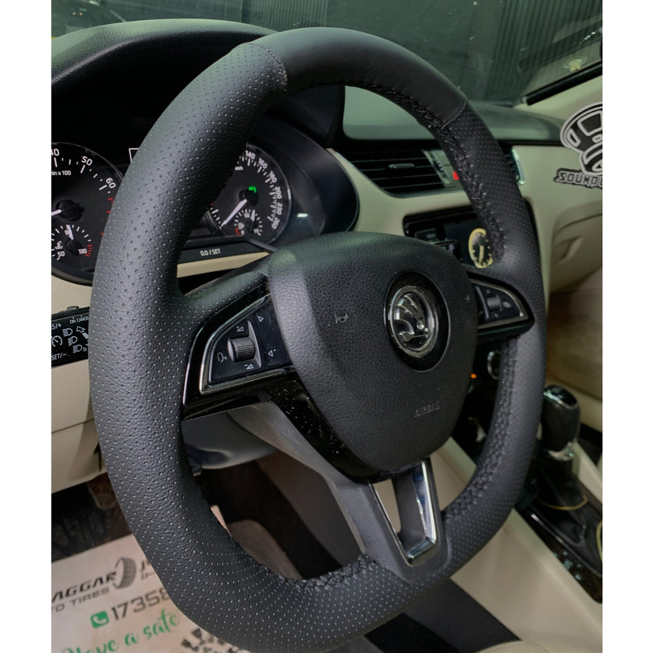 German leather steering Wheel Cover for skoda