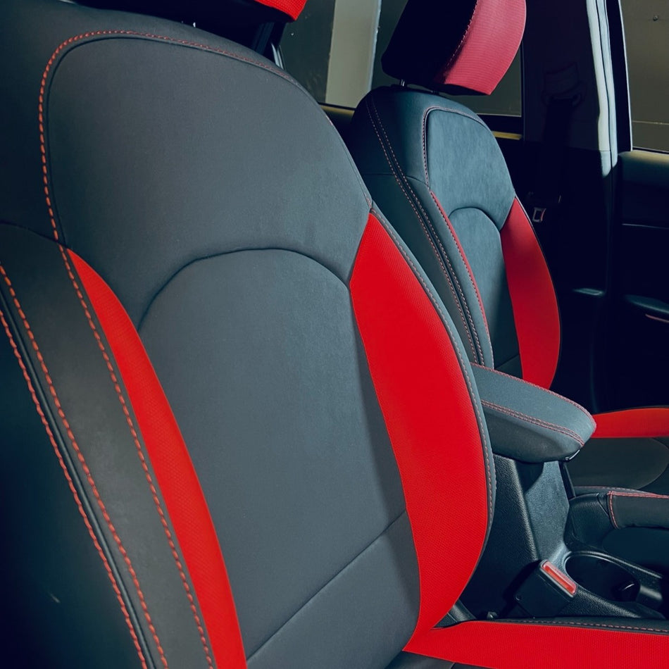 German Leather mixed  with alcantara car seat covers for KIA xceed  – Custom Fit & Luxury Design – Gray with red