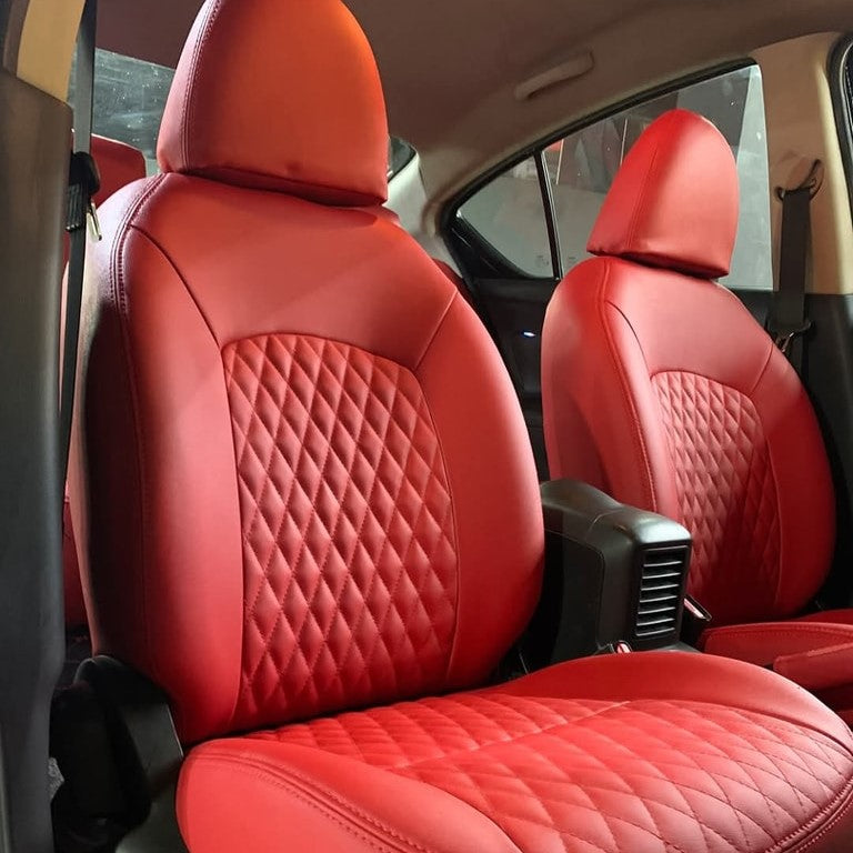 German Leather Car Seat Covers for Sunny 17 – Custom Fit & Luxury Design – Red