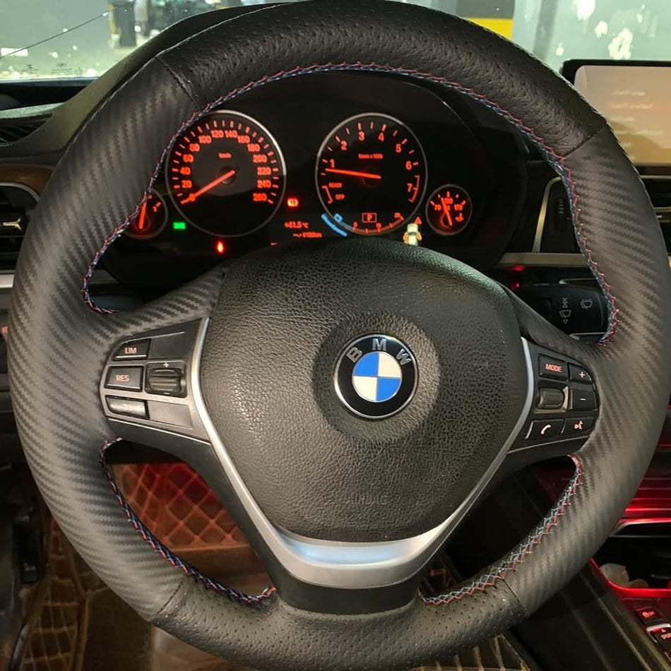 Handmade carbon & leather Steering Wheel Cover for BMW