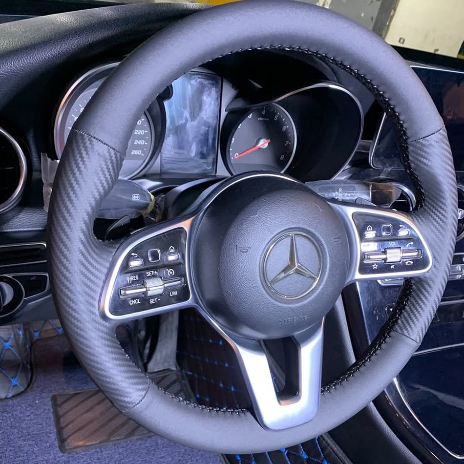 Handmade carbon & leather steering Wheel Cover for Mercedes-Benz