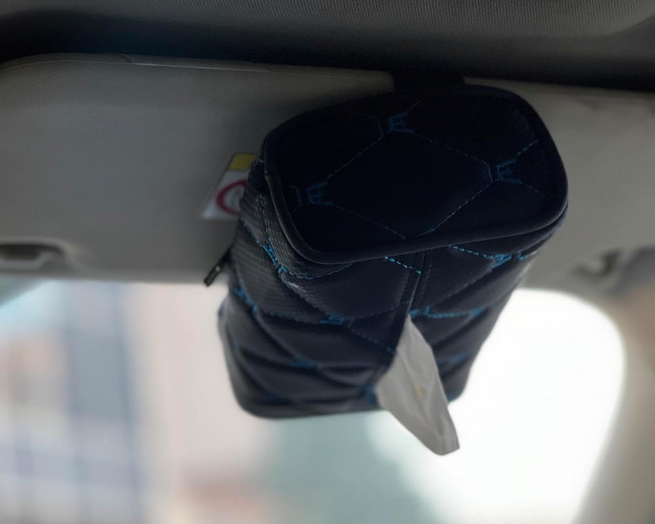 Car Leather Tissue Holder for Car Back Seat Headrest Hanging Tissue Boxes Holder Case Multi-use Car Tissue Paper Holder-Blue- Created by Makeover