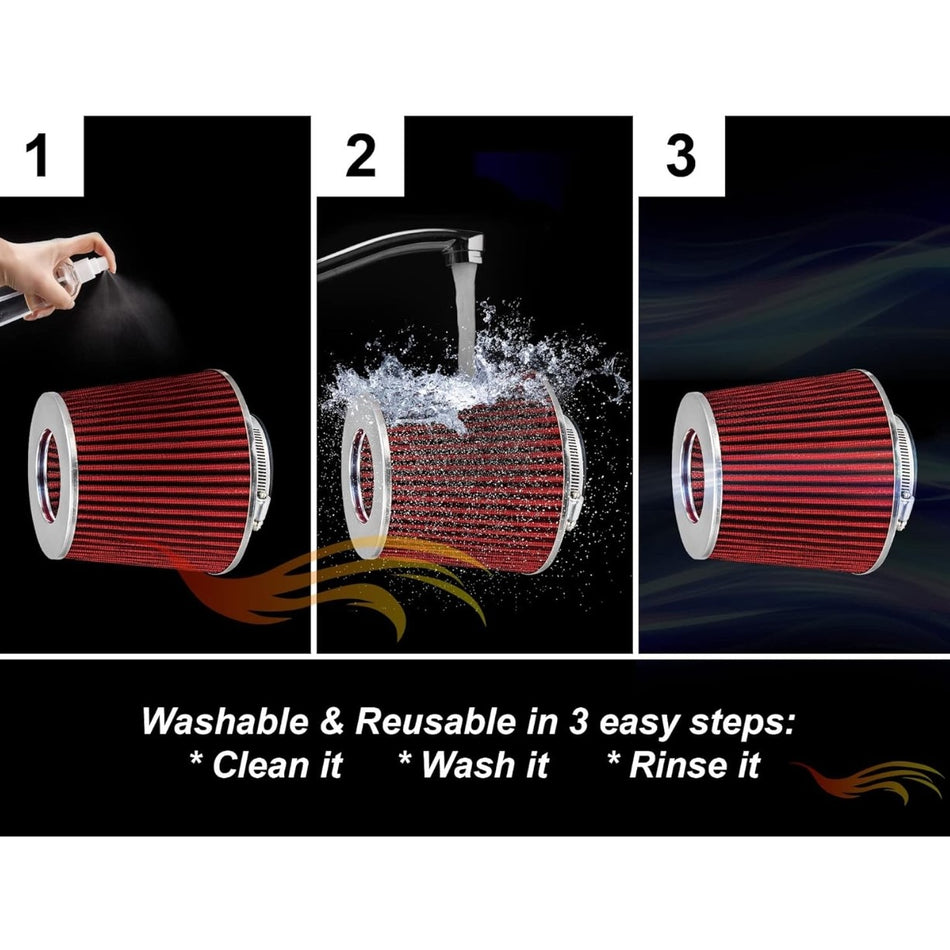 Red 3-Inch 76mm Cold Air Intake Filter