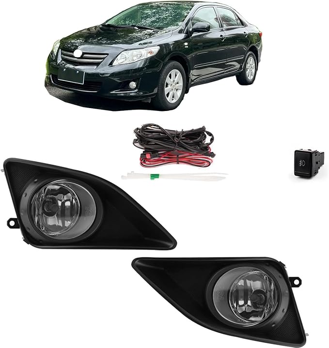 Pair of Side Fog Lights for Driver and Passenger by Nobuo, H11 12V 55W, Clear Lens Replacement Set for Toyota Corolla 2008–2010 / Yaris 2008–2010
