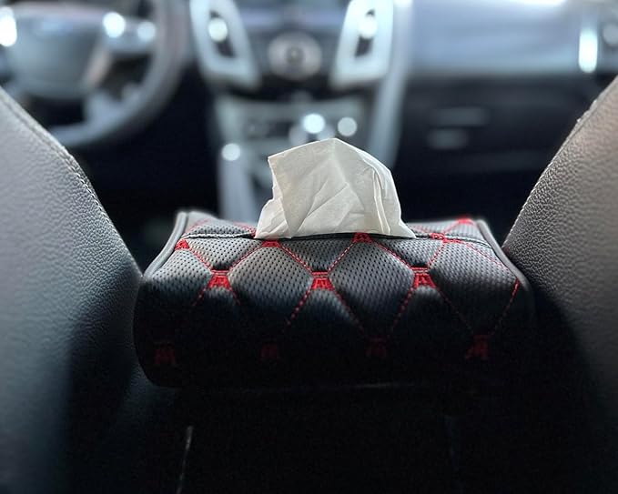 Car Leather Tissue Holder for Car Back Seat Headrest Hanging Tissue Boxes Holder Case Multi-use Car Tissue Paper Holder-red- Created by Makeover