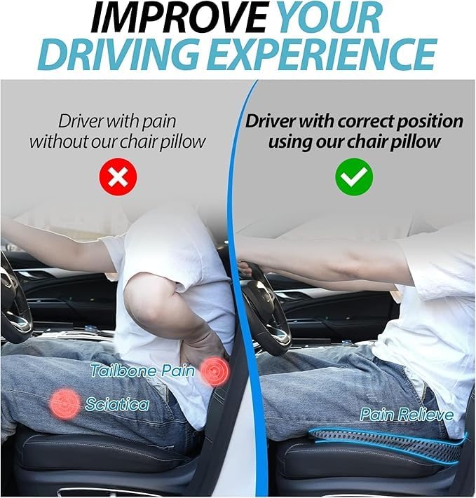Car Seat Cushion Driver Passenger Wedge Seat Cushion for Driving Enhance Vision and Posture Memory Foam for Hip Pain (Black Mesh Cover)