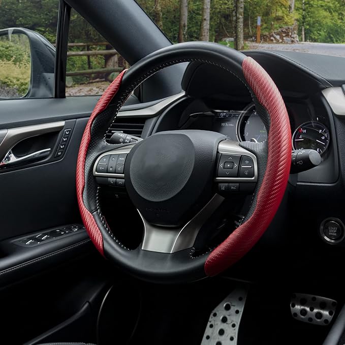 Red Carbon Fiber Anti Slip Butterfly Steering Wheel Cover