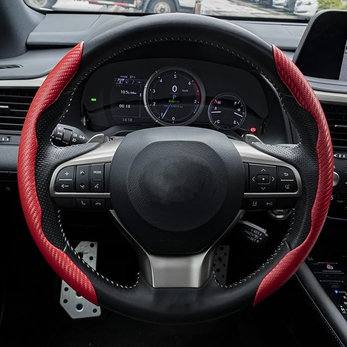Red Carbon Fiber Anti Slip Butterfly Steering Wheel Cover