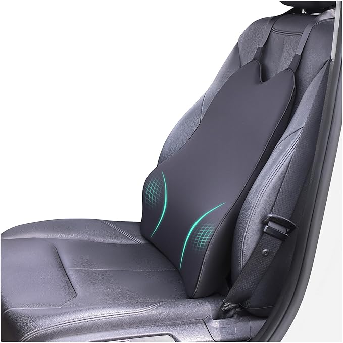 Lumbar Support Pillow for Car-Car Back Support-Memory Foam Car Lumbar Support for Driving Fatigue/Back Pain Relief - Dual Straps Better Fix The Car Cushion -Black