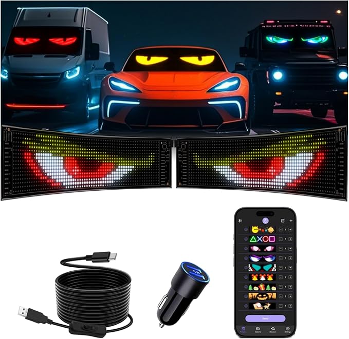 Bright flexible programmable LED demon eyes for car front windshield 19× 5 inch