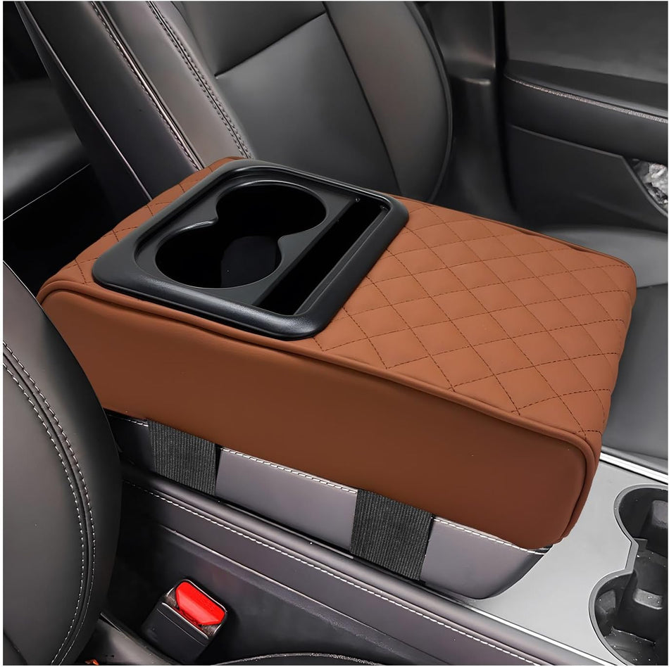 Car Leather Armrest with Cup & Phone Holder