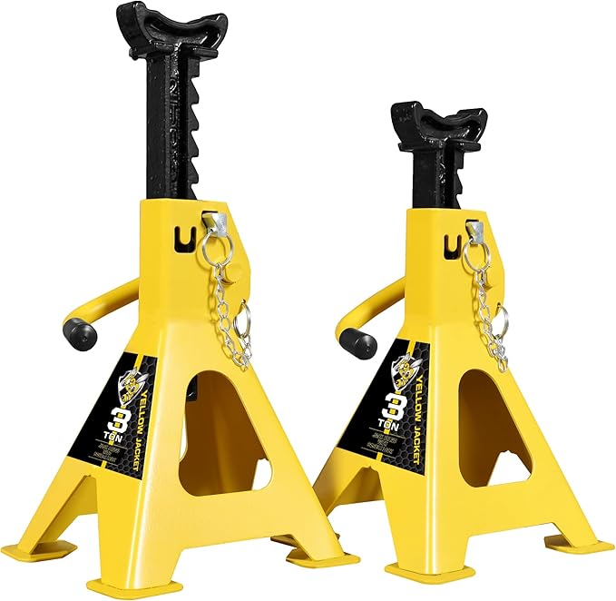 Yellow Jacket 3-Ton Car Jack Stands – Heavy-Duty Steel with Dual Locking System and Large Base (Pair), Yellow