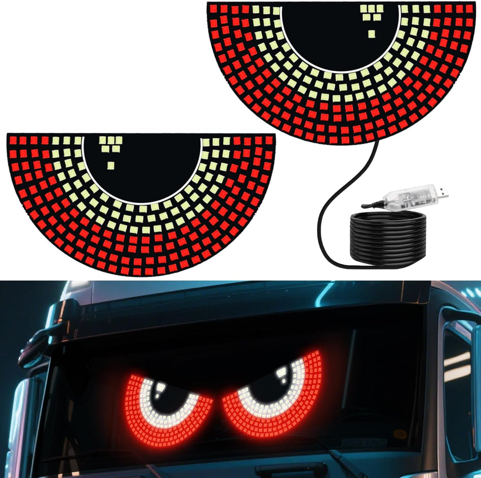 Devil Eyes LED Windshield Light for Cars and Trucks，Animated Demon Eye Rear Window LED Signal with 11 Modes, USB Powered Eye Lights for Car Windshield, Cool Road Rage Car Gadget, Red and White
