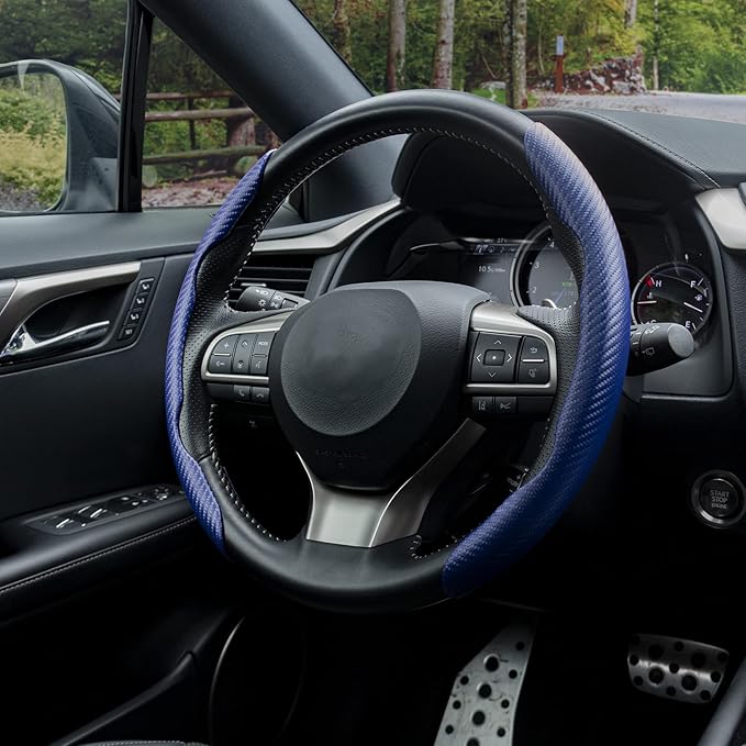 Blue Carbon Fiber Anti Slip Steering Wheel Cover
