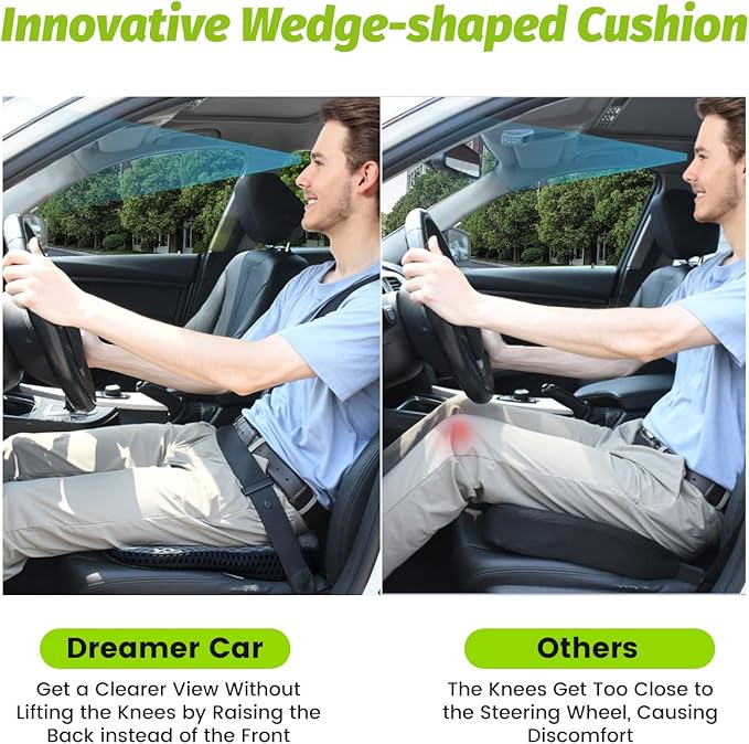 Car Seat Cushion Driver Passenger Wedge Seat Cushion for Driving Enhance Vision and Posture Memory Foam for Hip Pain (GRAY Cover)