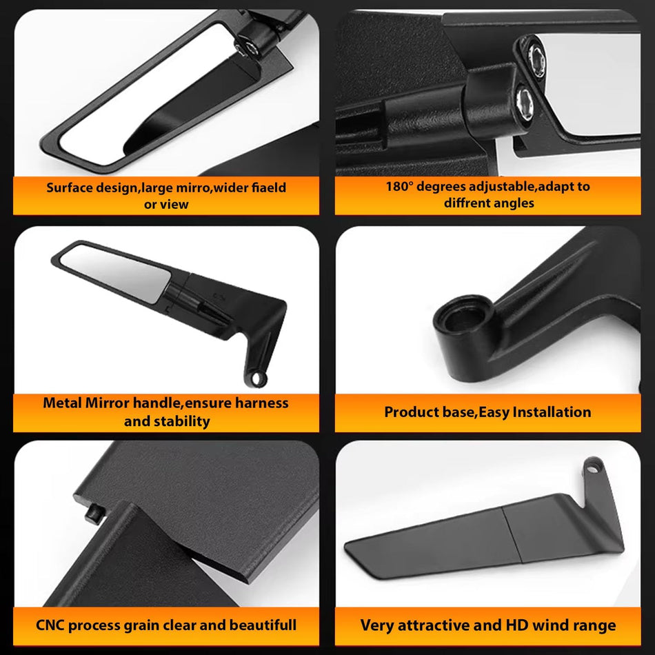 Adjustable 180° Motorcycle Rearview Mirrors Universal Fit