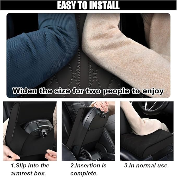 Leather Car Armrest Console Cover black