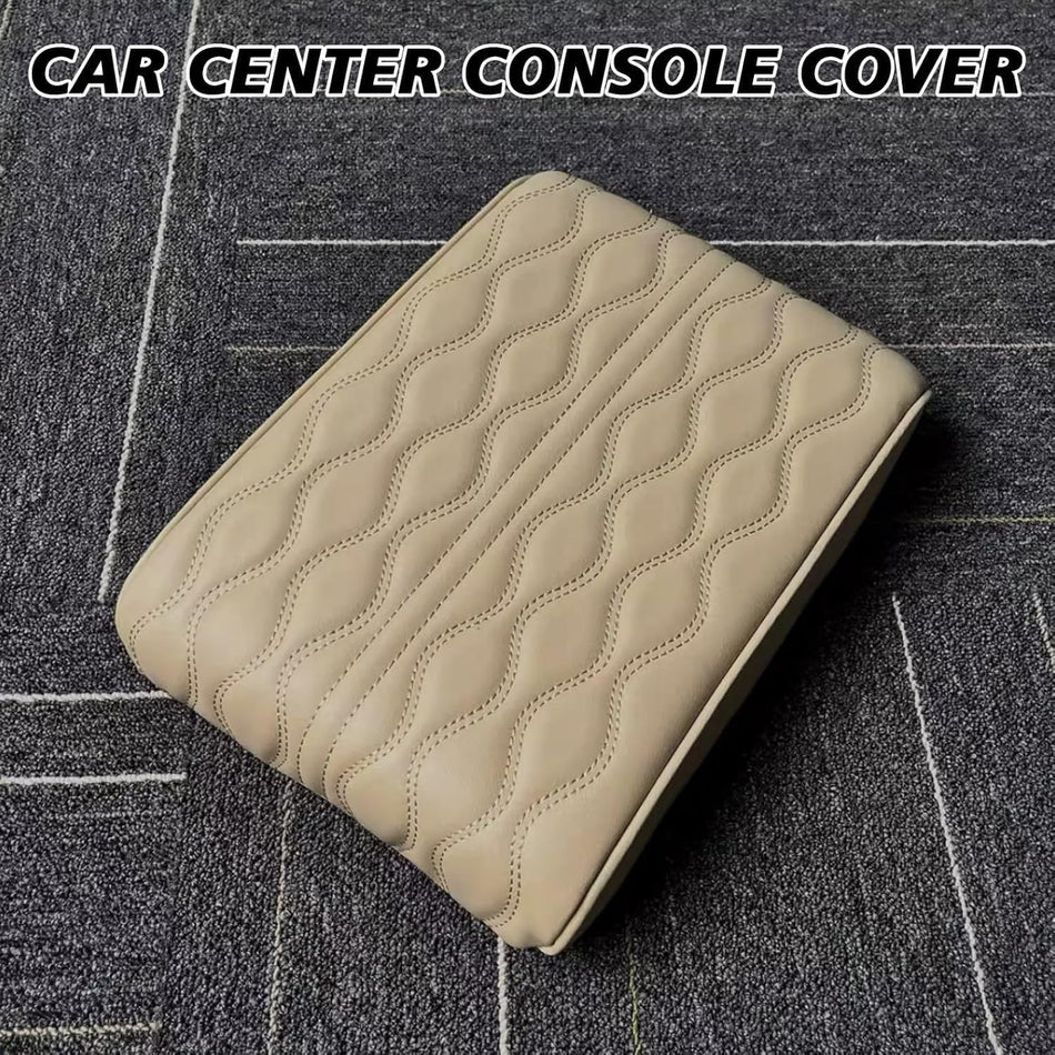 Leather Car Armrest Console Cover beige