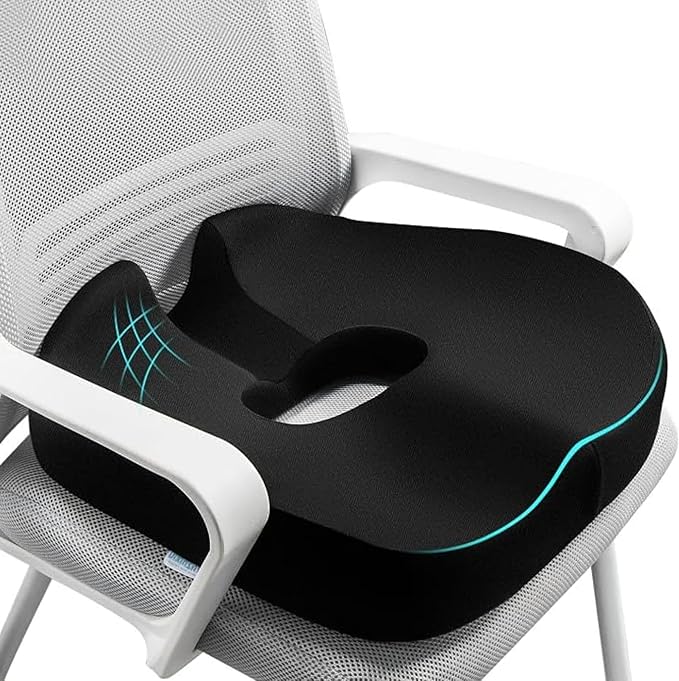 Memory Foam Seat Cushion, Emeralune Ergonomic Seat Cushion, Premium Memory Foam Chair Pad with Anti-Slip Base for Long Hours Sitting Comfort, Hip Support Pillow for Office Chair, Car Seat, Home Use