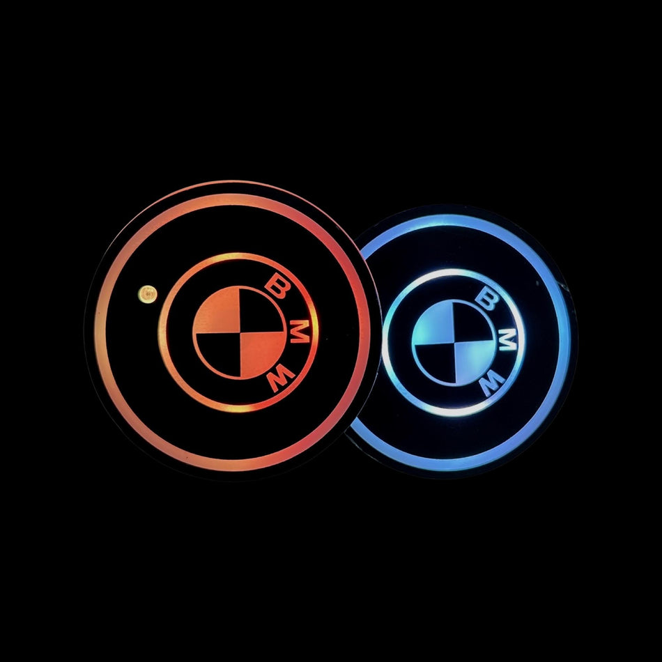 Car LED Cup Holder Lights with 7 Colors USB Charging - 2 Pieces- BMW