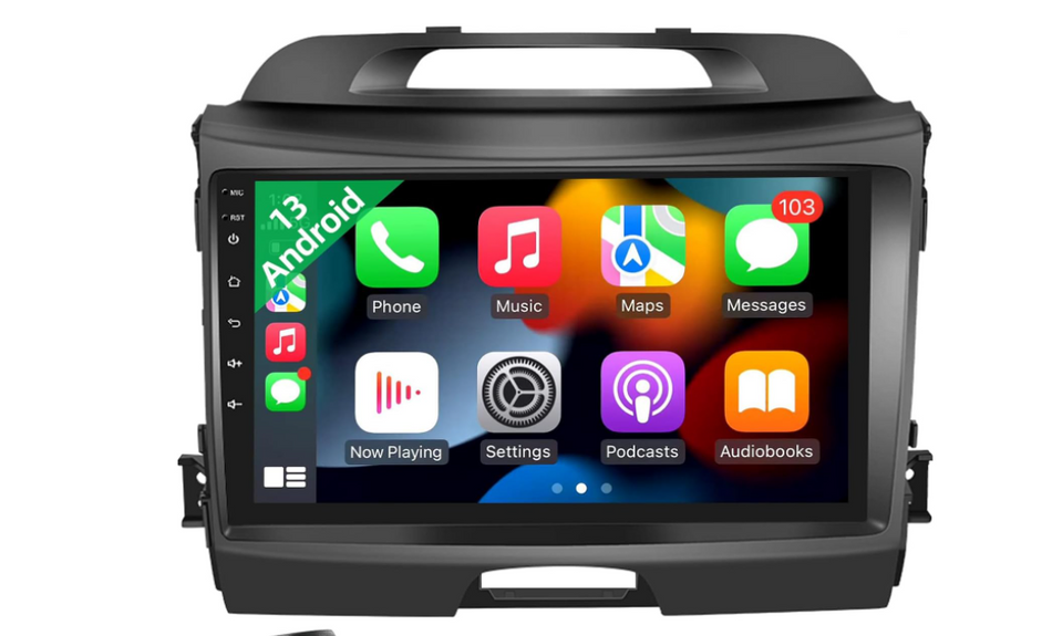 Android Screen for KIA Sportage 2010 : 2014  – 9 inches – Supported apple car play &amp; android auto wireless – GPS – DSP – Bluetooth – WIFI – Radio