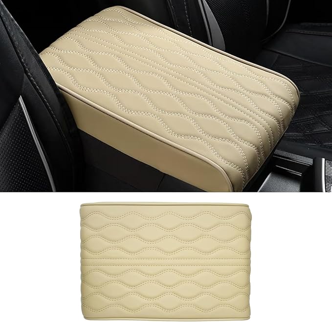 Leather Car Armrest Console Cover beige