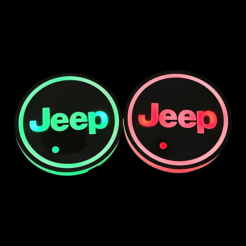 Car LED Cup Holder Lights with 7 Colors USB Charging - 2 Pieces- Jeep