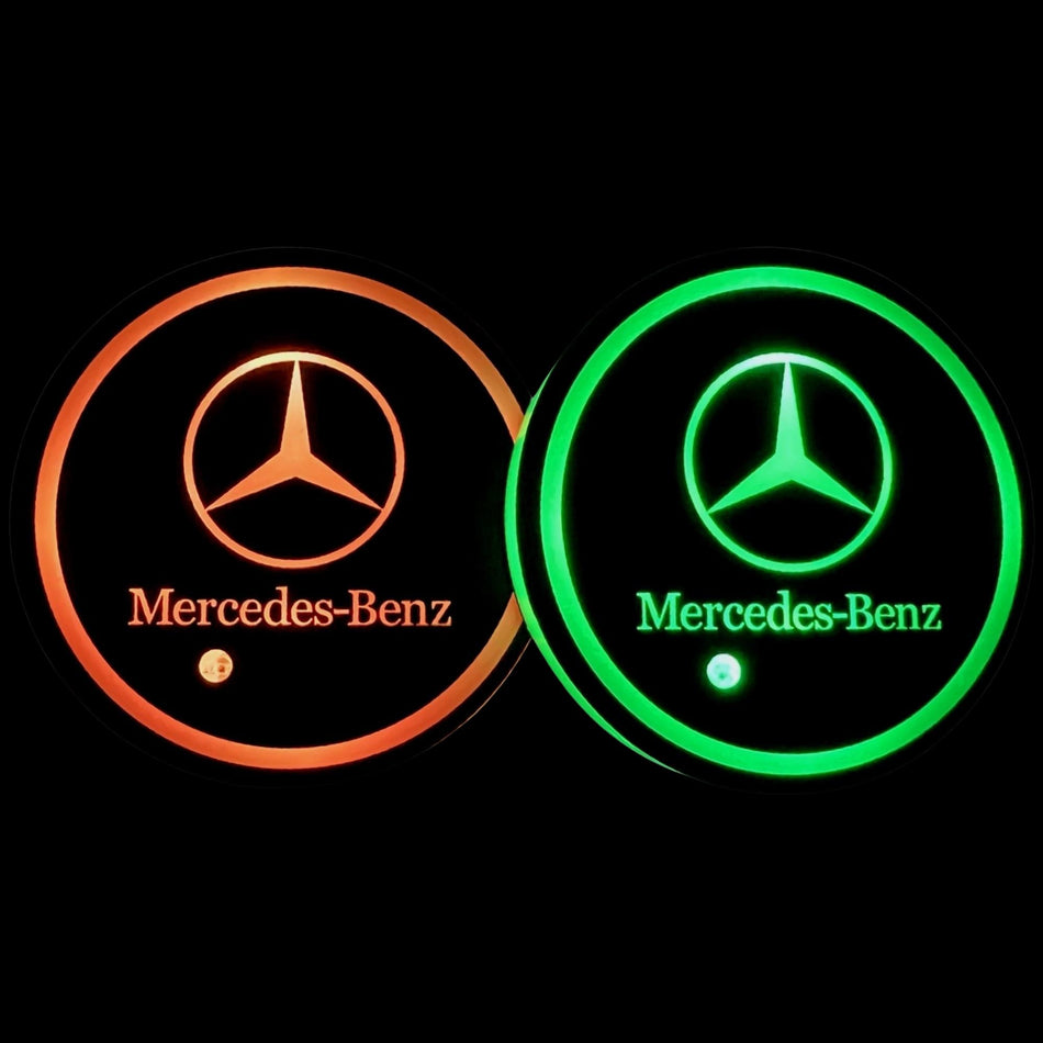 Car LED Cup Holder Lights with 7 Colors USB Charging - 2 Pieces- Mercedes-Benz