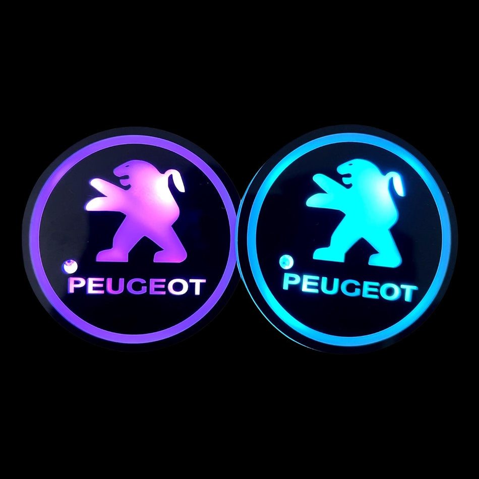 Car LED Cup Holder Lights with 7 Colors USB Charging - 2 Pieces- Peugeot