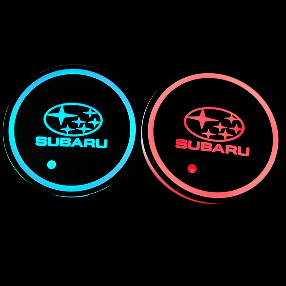Car LED Cup Holder Lights with 7 Colors USB Charging - 2 Pieces- Subaru