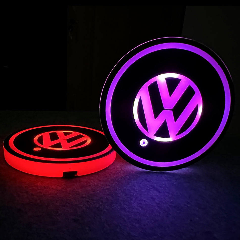 Car LED Cup Holder Lights with 7 Colors USB Charging - 2 Pieces- Volkswagen