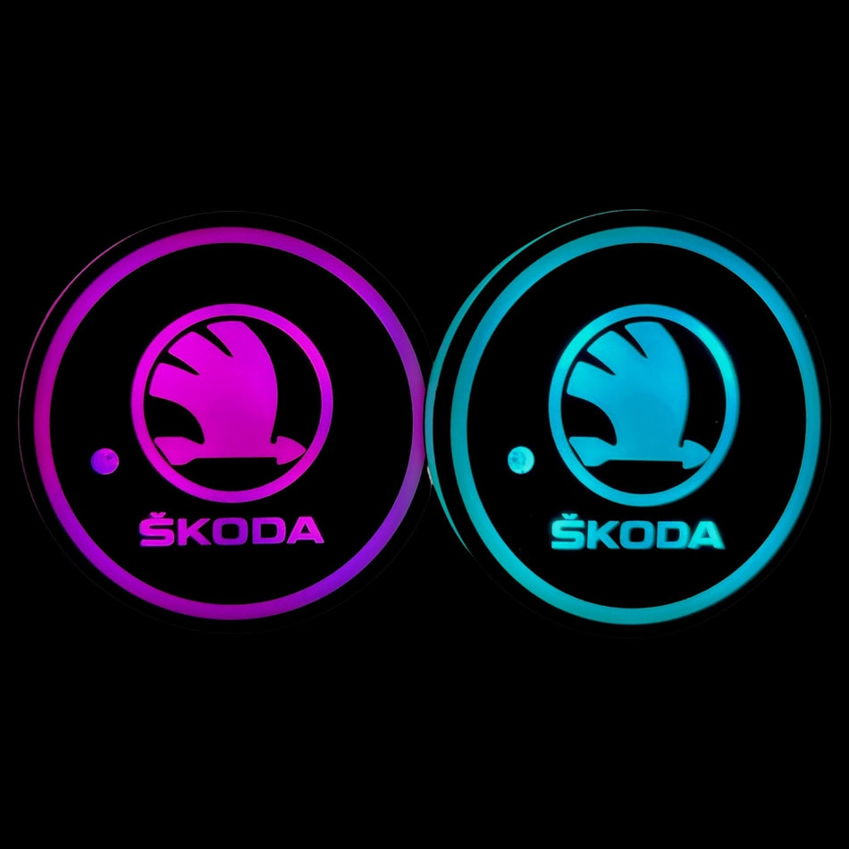 Car LED Cup Holder Lights with 7 Colors USB Charging - 2 Pieces- Skoda